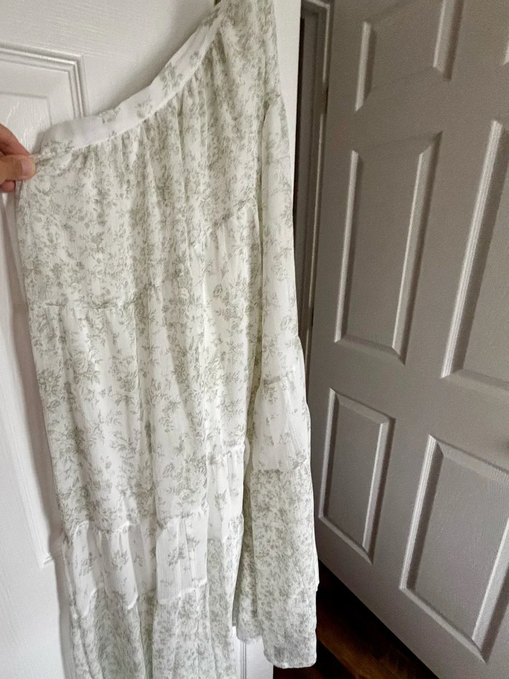 White and Green Floral Maxi Skirt